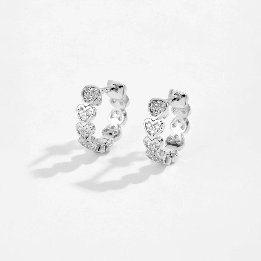 1 Pair 18K Gold Plated White Gold Plated 925 Sterling Silver Zircon 925 Sterling Silver Earrings Heart Shape Hoop Earrings