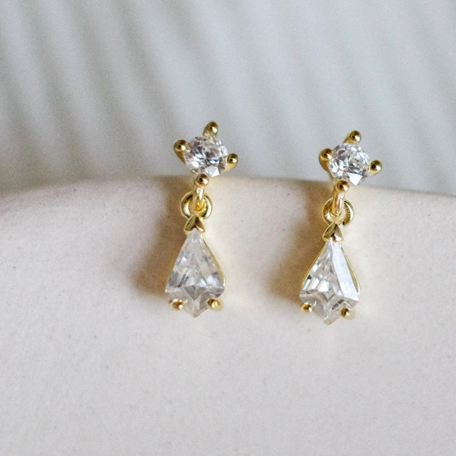 1 Pair 14K Gold Plated 925 Sterling Silver Zircon 925 Sterling Silver Earrings Water Droplets Drop Earrings