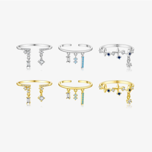 18K Gold Plated White Gold Plated 925 Sterling Silver Zircon Geometric Open Rings 925 Sterling Silver Rings