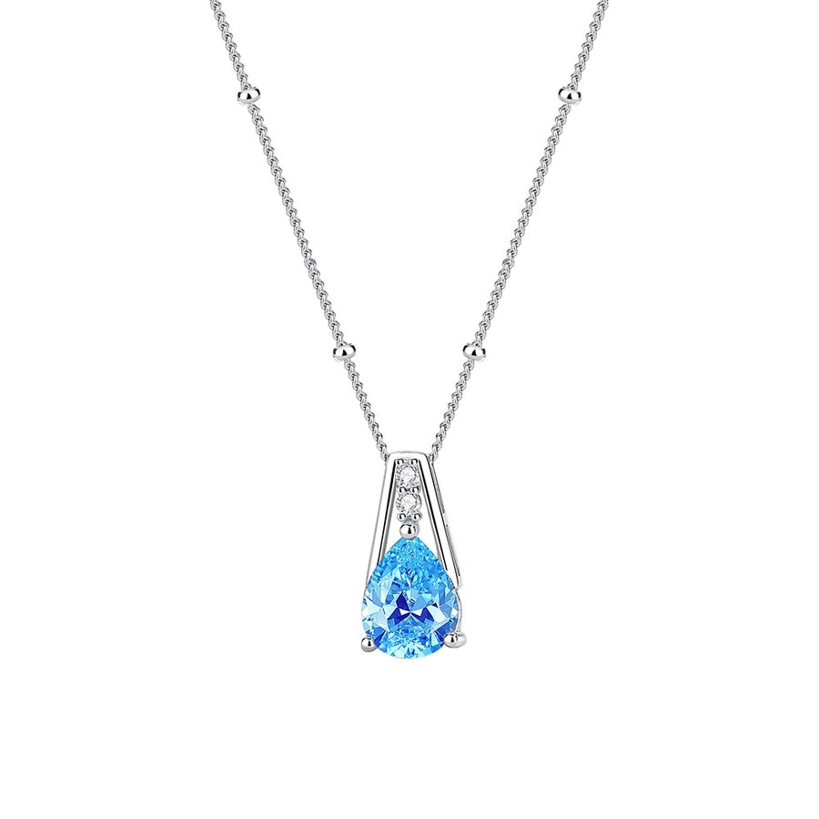 925 Sterling Silver Zircon  Inlay Water Droplets Pendant Necklace