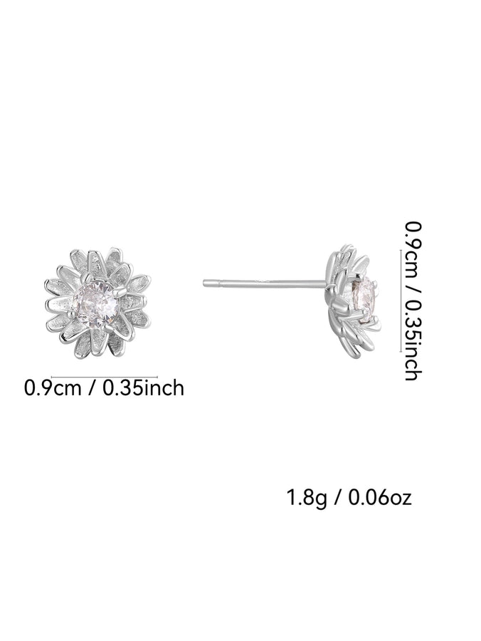 1 Pair 925 Sterling Silver Zircon 925 Sterling Silver Earrings Flower Ear Studs