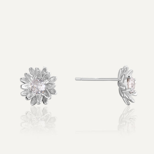 1 Pair 925 Sterling Silver Zircon 925 Sterling Silver Earrings Flower Ear Studs