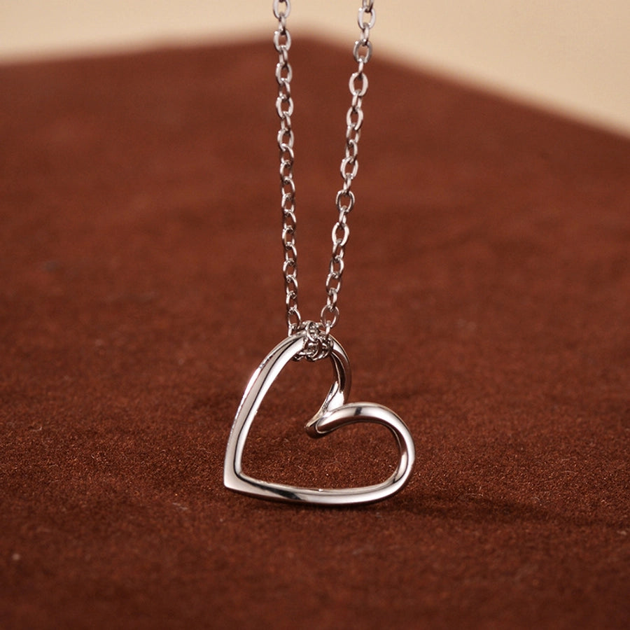 925 Sterling Silver cable chain Plating Heart Shape Pendant Necklace