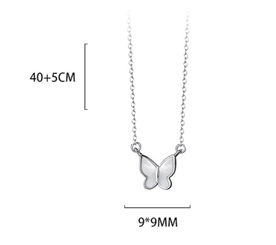 925 Sterling Silver White shell cable chain Plating Butterfly Pendant Necklace