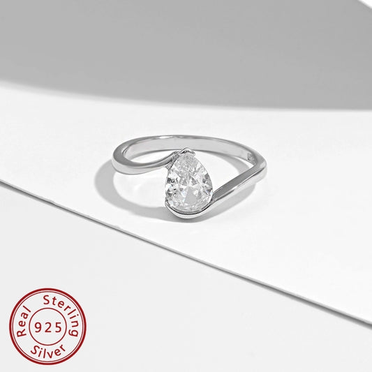 White Gold Plated 925 Sterling Silver Zircon Water Droplets Rings 925 Sterling Silver Rings