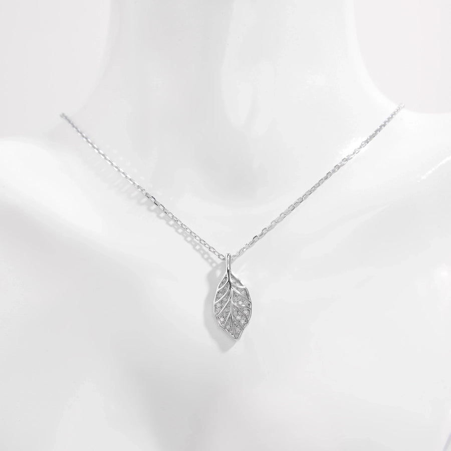 925 Sterling Silver Plated Zircon cable chain Inlay Leaves Pendant Necklace