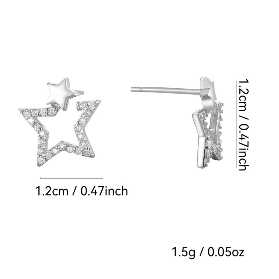 1 Pair 925 Sterling Silver 925 Sterling Silver Earrings Star Ear Studs