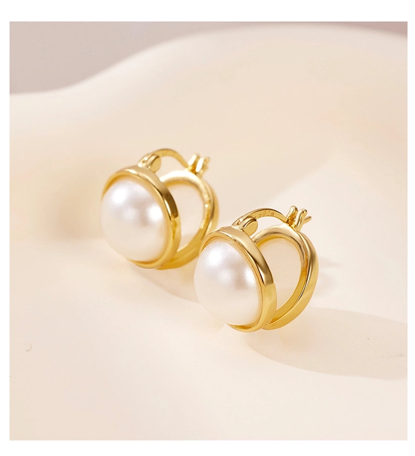 1 Pair 18K Gold Plated 925 Sterling Silver Pearl 925 Sterling Silver Earrings Geometric Ear clip