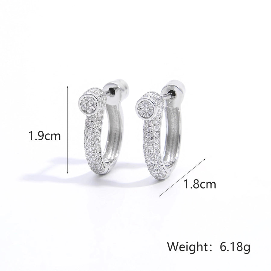 1 Pair White Gold Plated 925 Sterling Silver Zircon 925 Sterling Silver Earrings Semicircle Round Water Droplets Earrings