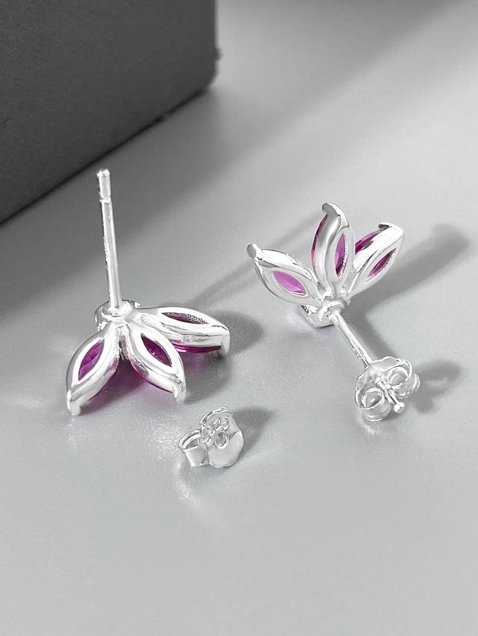 1 Pair Silver Plated 925 Sterling Silver Zircon 925 Sterling Silver Earrings Petal Ear Studs