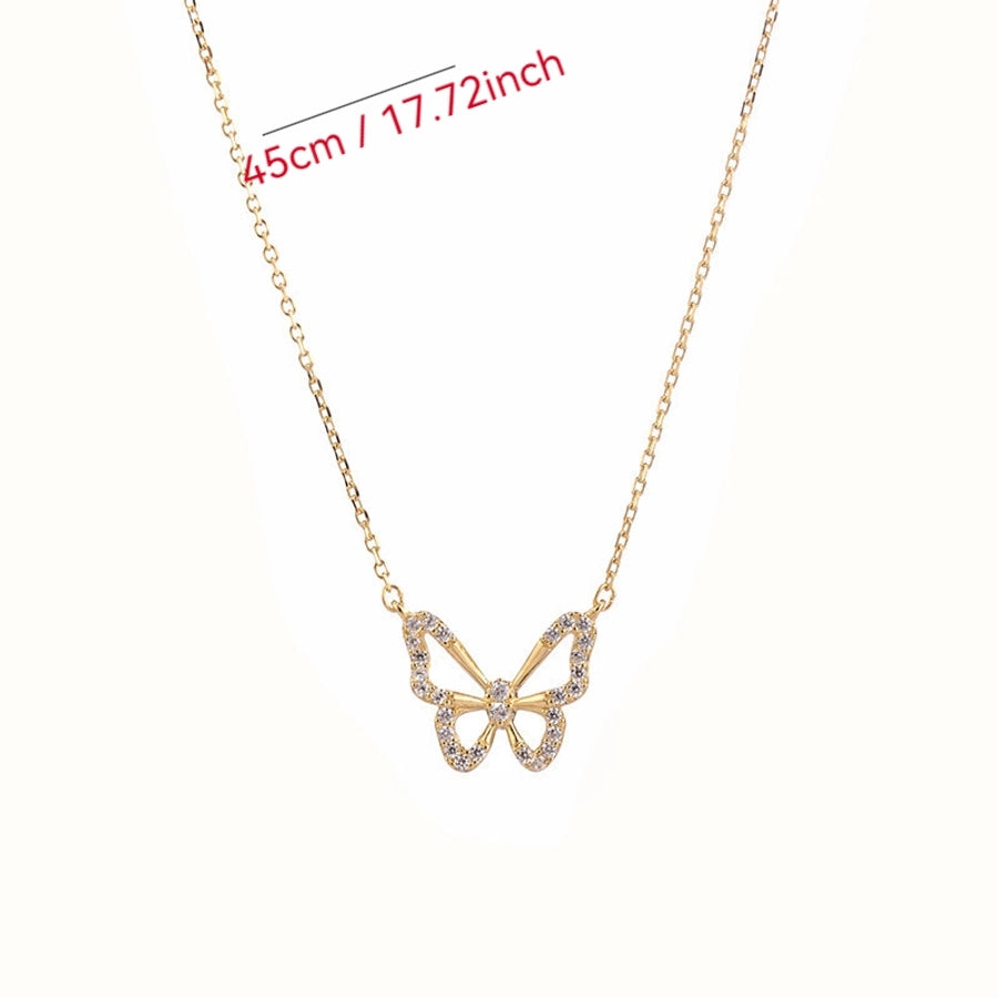 925 Sterling Silver Zircon cable chain Hollow Out Inlay Butterfly Necklace