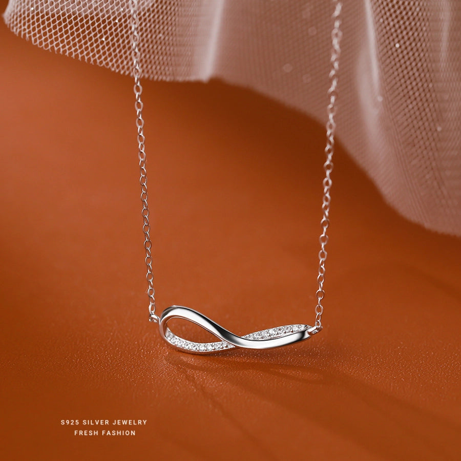 925 Sterling Silver Zircon cable chain Infinity Pendant Necklace