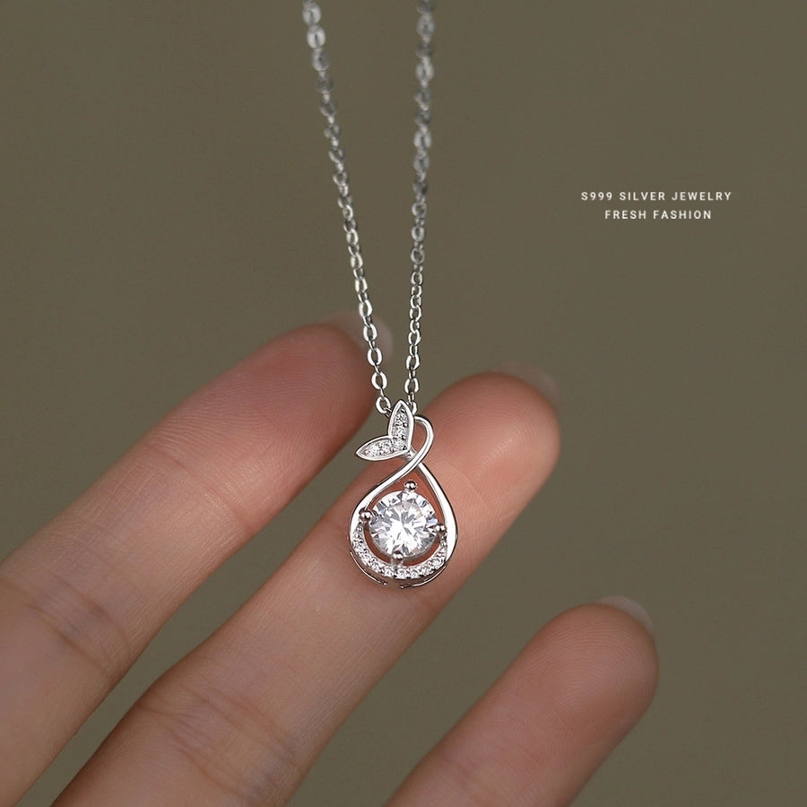 S999 Silver Zircon cable chain Plating Fish Tail Pendant Necklace