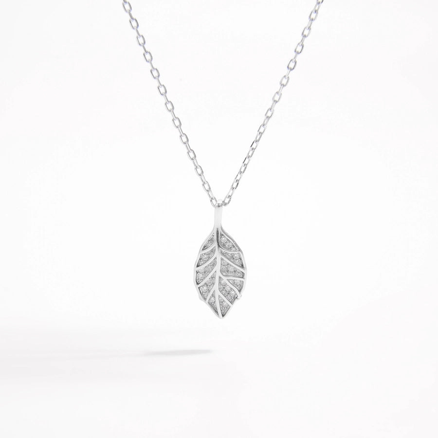 925 Sterling Silver Plated Zircon cable chain Inlay Leaves Pendant Necklace