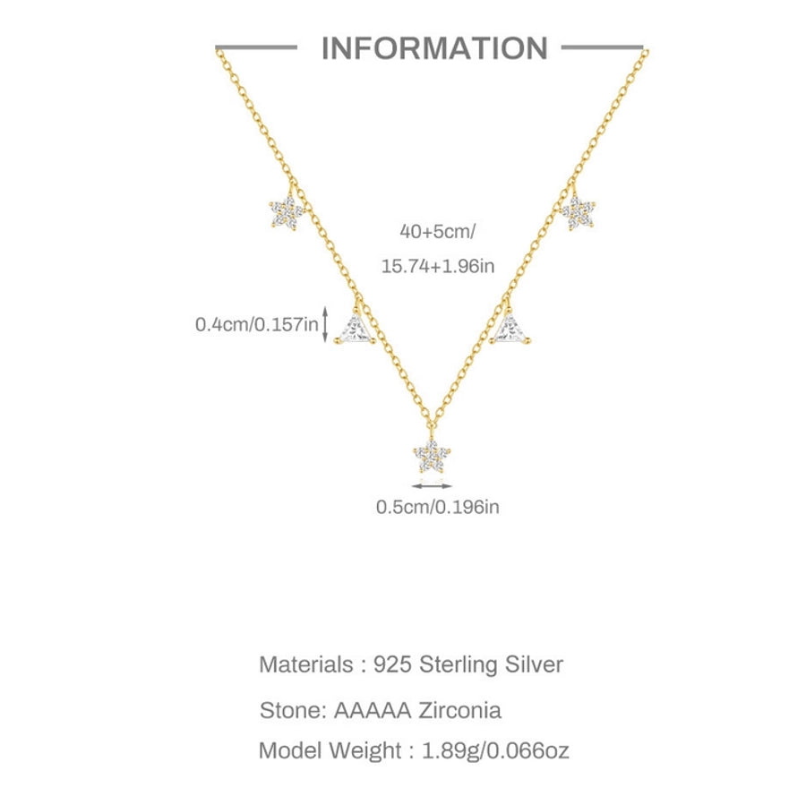 925 Sterling Silver Zircon cable chain Plating Triangle Flower Multi Charms Necklace