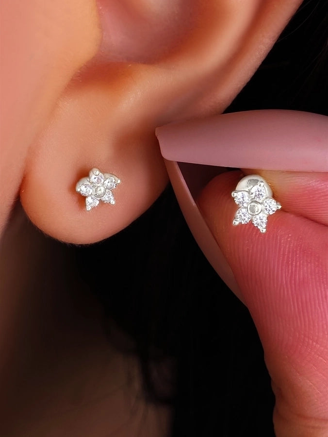 1 Pair 18K Gold Plated Silver Plated 925 Sterling Silver Zircon 925 Sterling Silver Earrings Flower Ear Studs