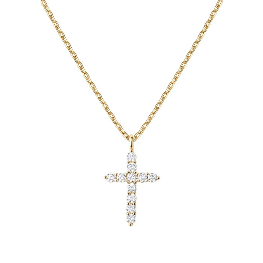 Copper Zircon O-shaped chain Inlay Cross Necklace