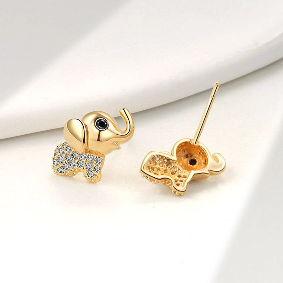 1 Pair 18K Gold Plated 925 Sterling Silver Zircon 925 Sterling Silver Earrings Elephant Ear Studs