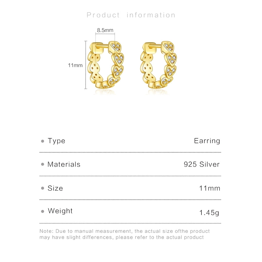 1 Pair 18K Gold Plated White Gold Plated 925 Sterling Silver Zircon 925 Sterling Silver Earrings Heart Shape Hoop Earrings