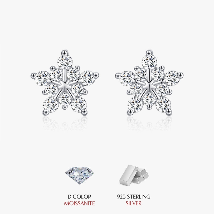 1 Pair 0.6 Karat Round Brilliant Cut Rhodium Plated 925 Sterling Silver 925 Sterling Silver Moissanite VVS1-VVS2 Moissanite GRA Certificate 925 Sterling Silver Earrings Snowflake Ear Studs Colorless(DEF)