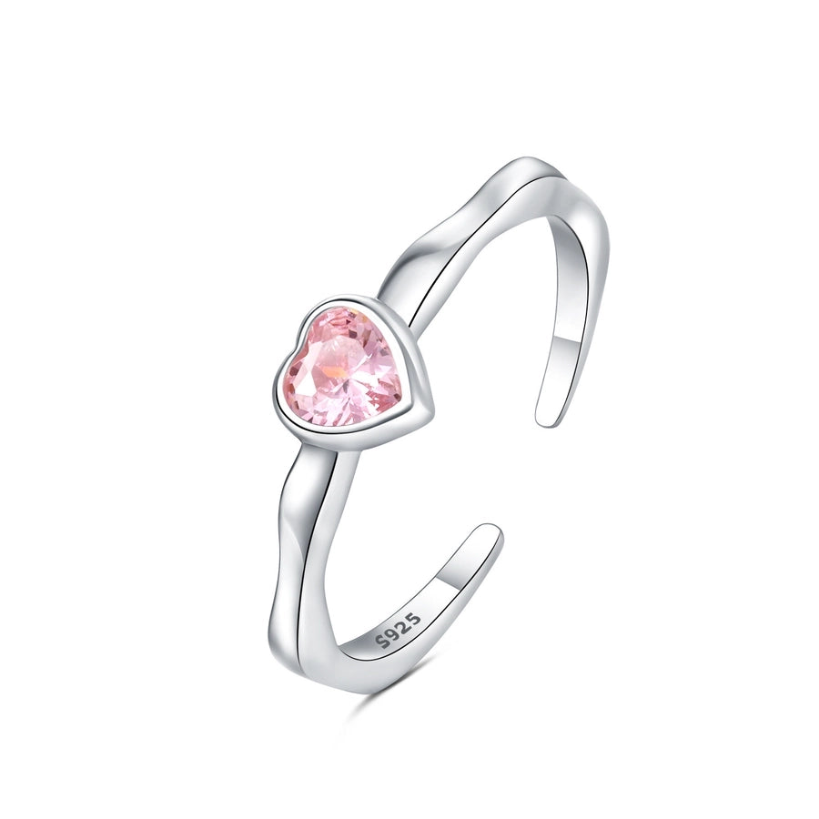 925 Sterling Silver Zircon Heart Shape Open Rings 925 Sterling Silver Rings