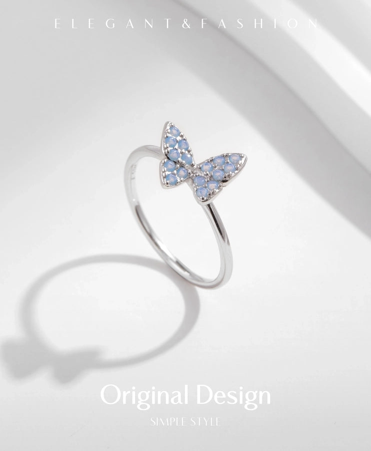 Rhodium Plated 925 Sterling Silver Opal Butterfly Rings 925 Sterling Silver Rings