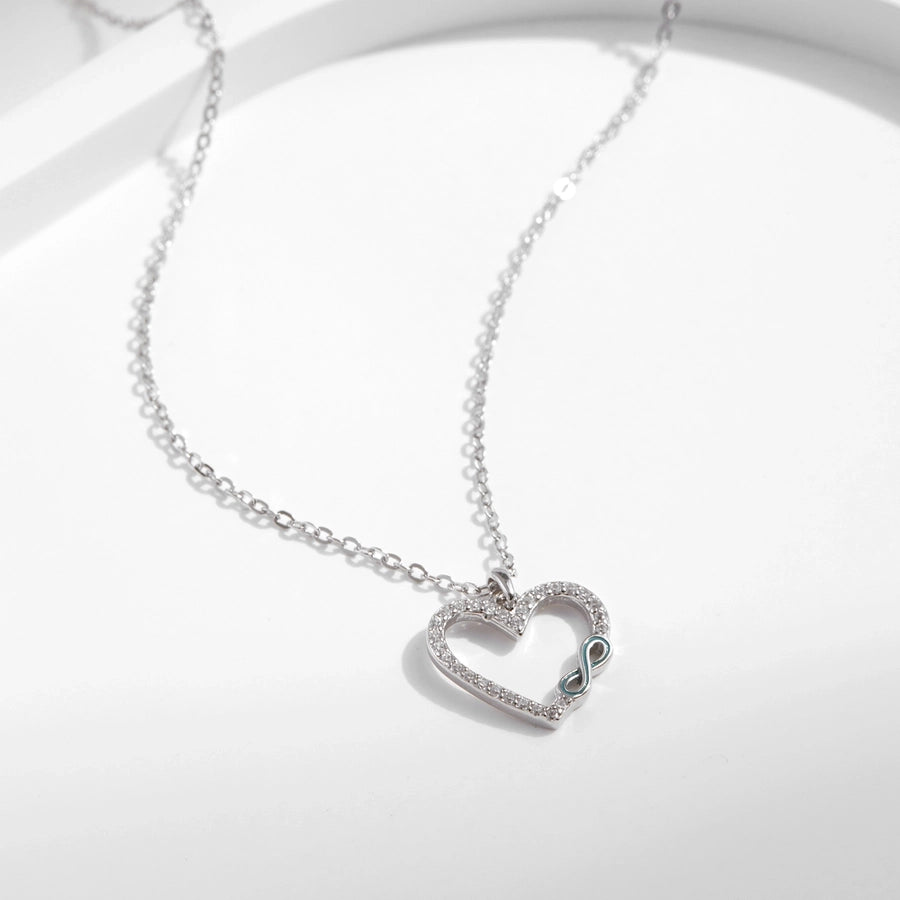 925 Sterling Silver Rack Plated Zircon cable chain Inlay Infinity Heart Shape Pendant Necklace