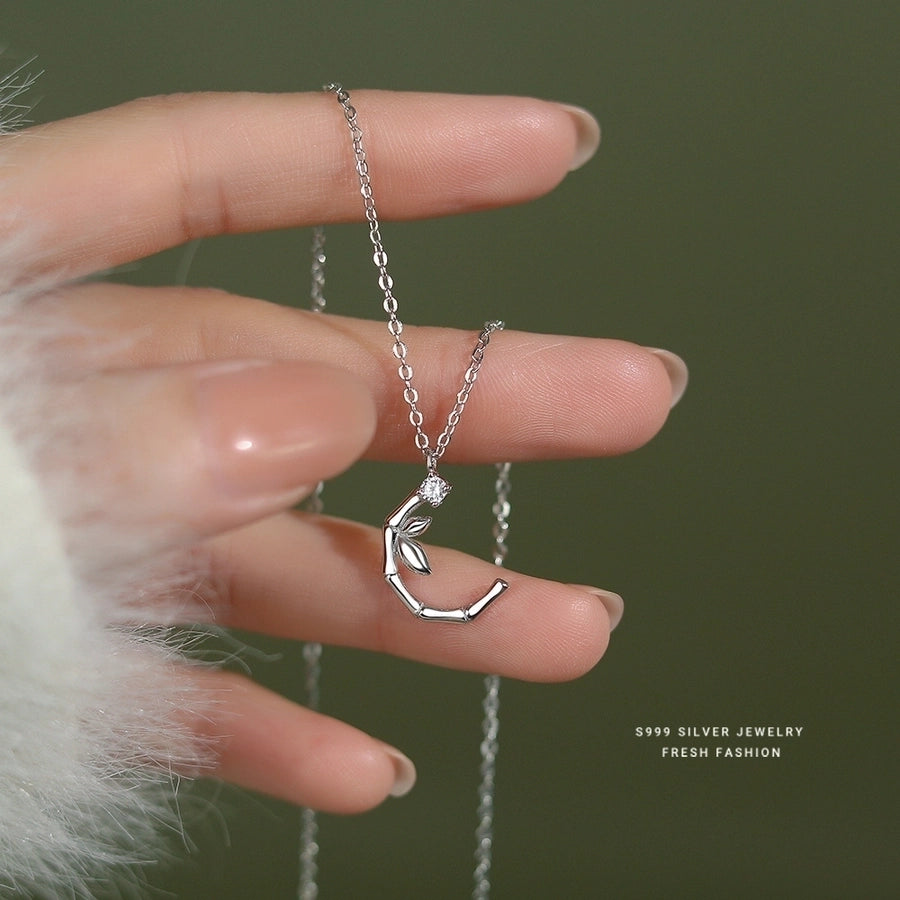 S999 Silver Zircon cable chain Plating Bamboo Pendant Necklace