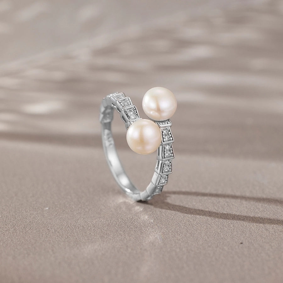 18K Gold Plated White Gold Plated 925 Sterling Silver Pearl Zircon Geometric Rings 925 Sterling Silver Rings