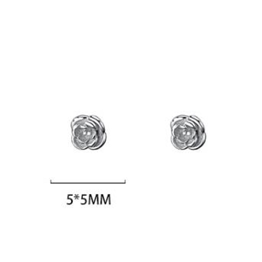 1 Pair S999 Silver 925 Sterling Silver Earrings Rose Ear Studs