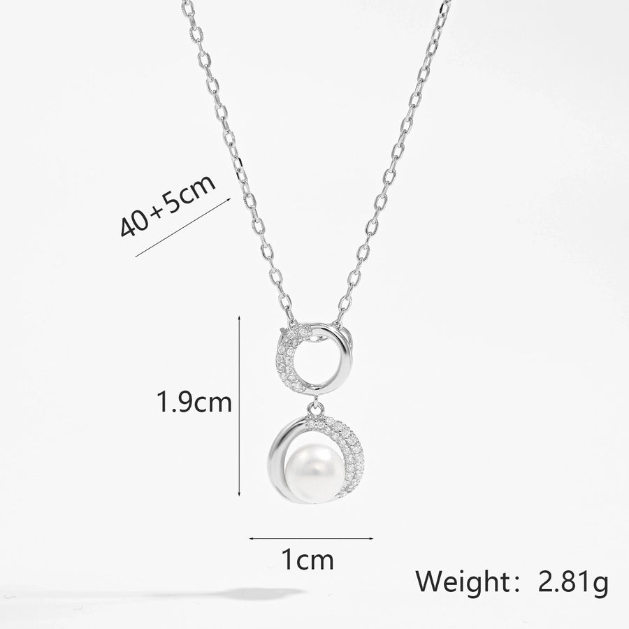 925 Sterling Silver Plated Zircon cable chain Plating Inlay Round Pendant Necklace