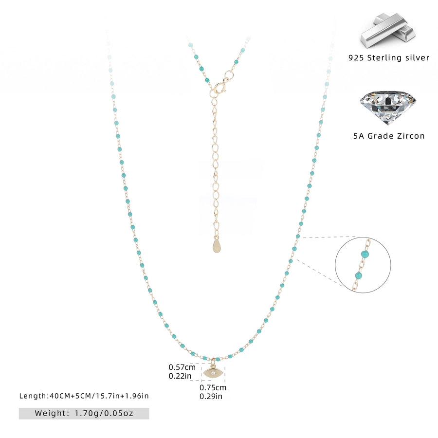 925 Sterling Silver 925 Sterling Silver Rack Plated Plated Long-Lasting Plated Zircon  Inlay Eye Pendant Necklace