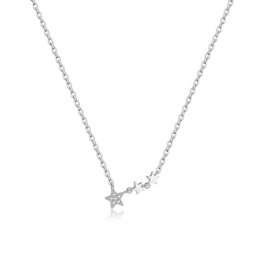 925 Sterling Silver Zircon cable chain Star Moon Pendant Necklace