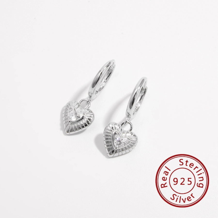 1 Pair White Gold Plated 925 Sterling Silver Zircon 925 Sterling Silver Earrings Heart Shape Drop Earrings