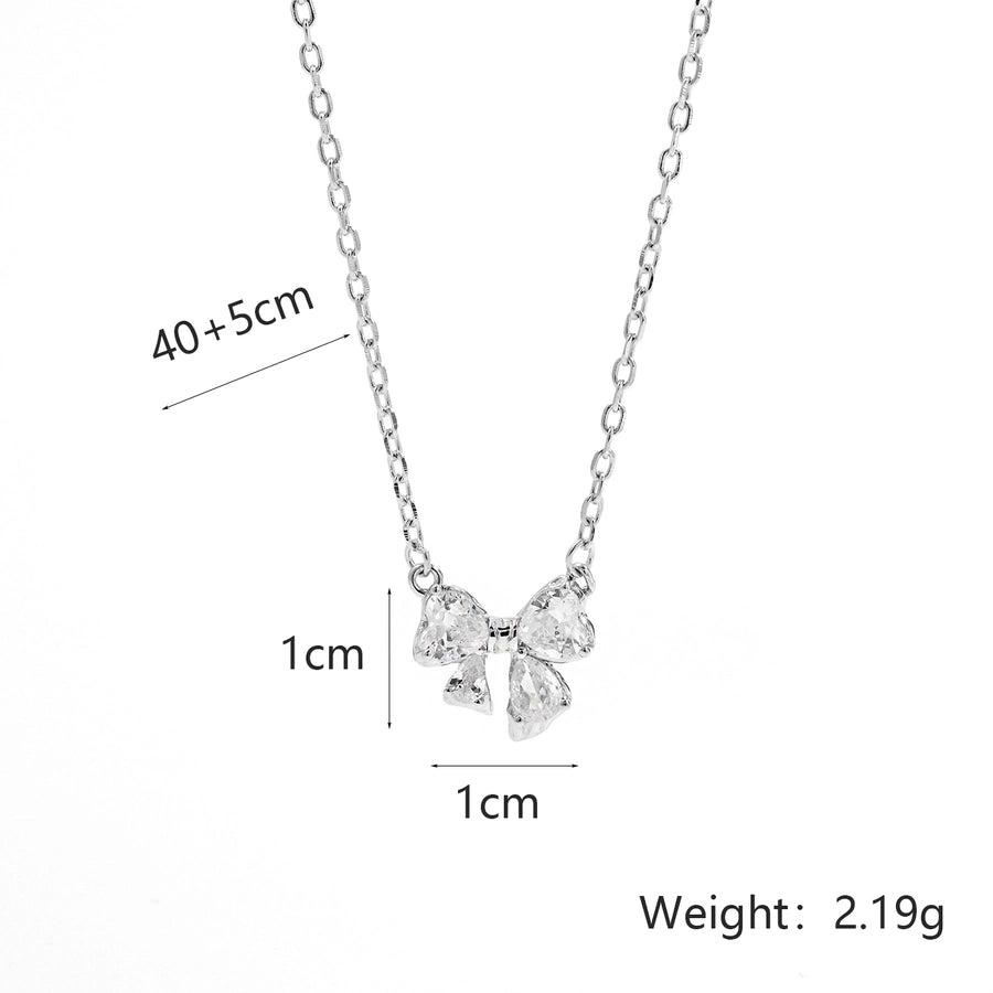 925 Sterling Silver Plated Zircon cable chain Plating Bow Knot Pendant Necklace