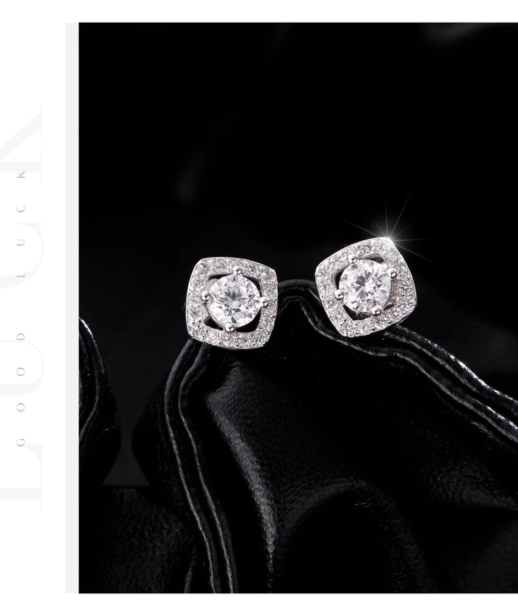 1 Pair Rhodium Plated 925 Sterling Silver Zircon 925 Sterling Silver Earrings Geometric Cube Sugar Ear Studs