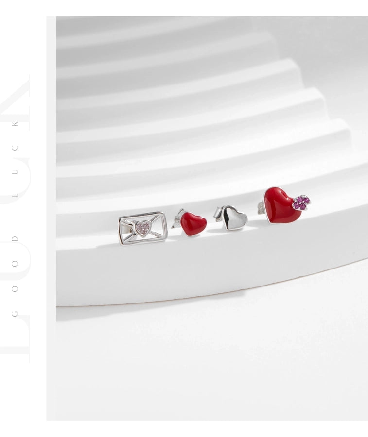 1 Set Rhodium Plated 925 Sterling Silver Zircon 925 Sterling Silver Earrings envelope Heart Shape Ear Studs