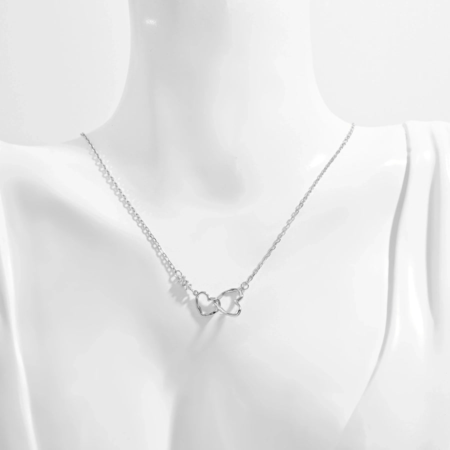 925 Sterling Silver Plated Zircon cable chain Heart Shape Necklace