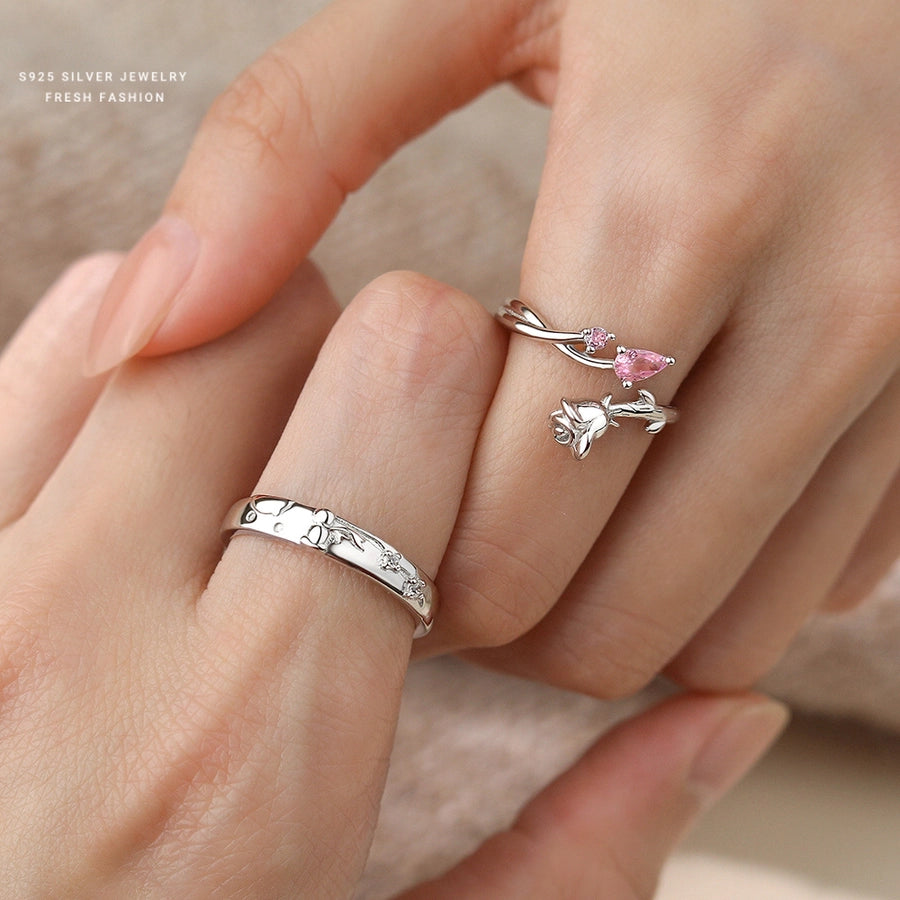 925 Sterling Silver Zircon Rose Open Rings 925 Sterling Silver Rings