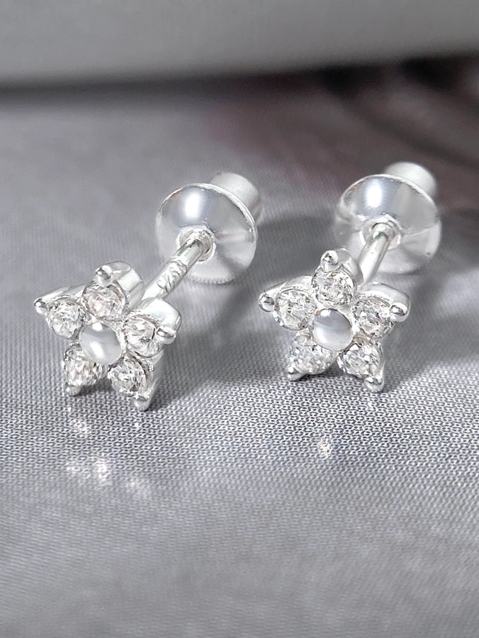 1 Pair 18K Gold Plated Silver Plated 925 Sterling Silver Zircon 925 Sterling Silver Earrings Flower Ear Studs