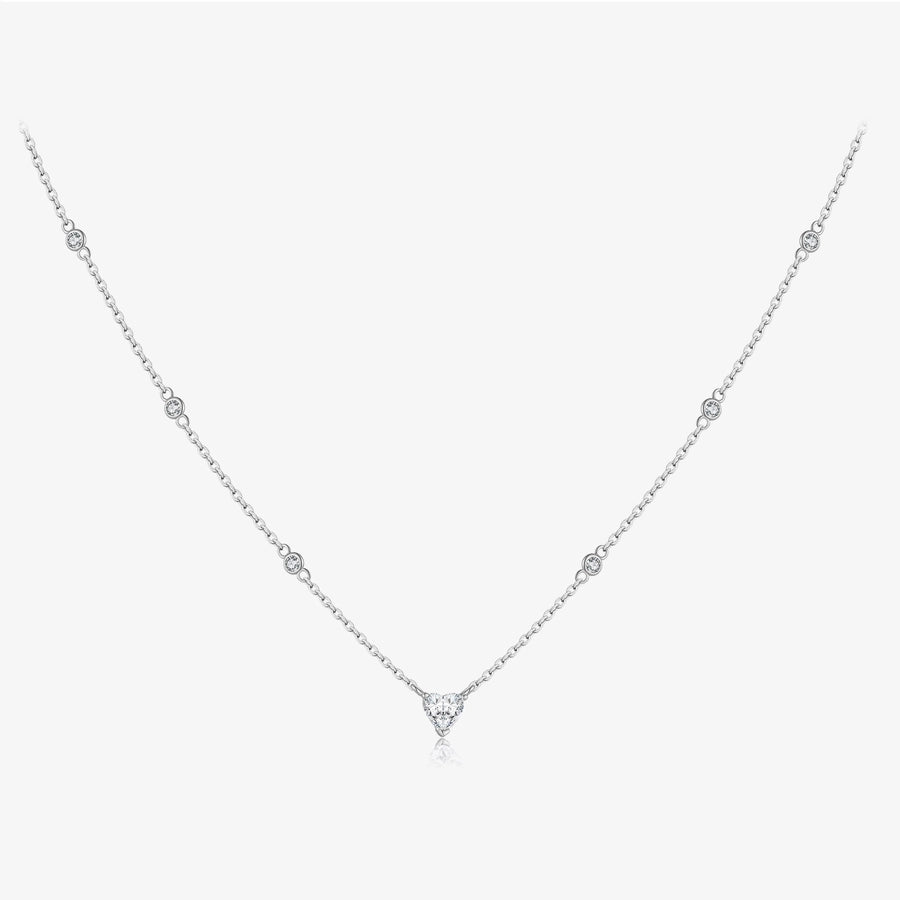 925 Sterling Silver Zircon cable chain Inlay Heart Shape Necklace