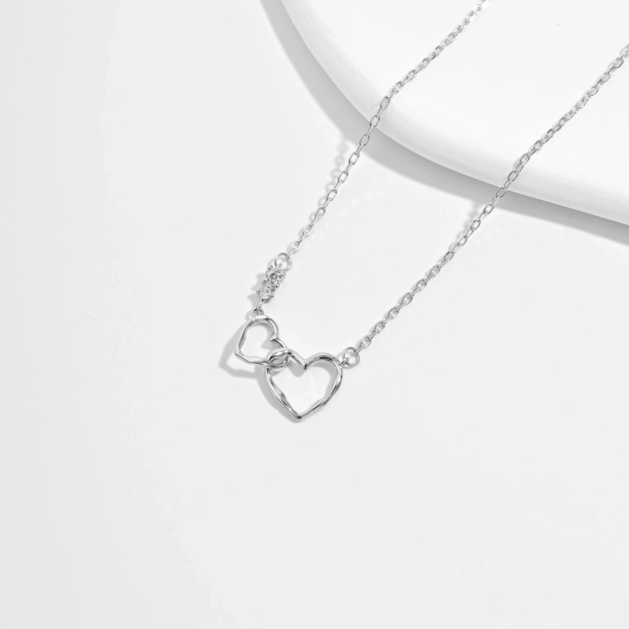 925 Sterling Silver Plated Zircon cable chain Heart Shape Necklace