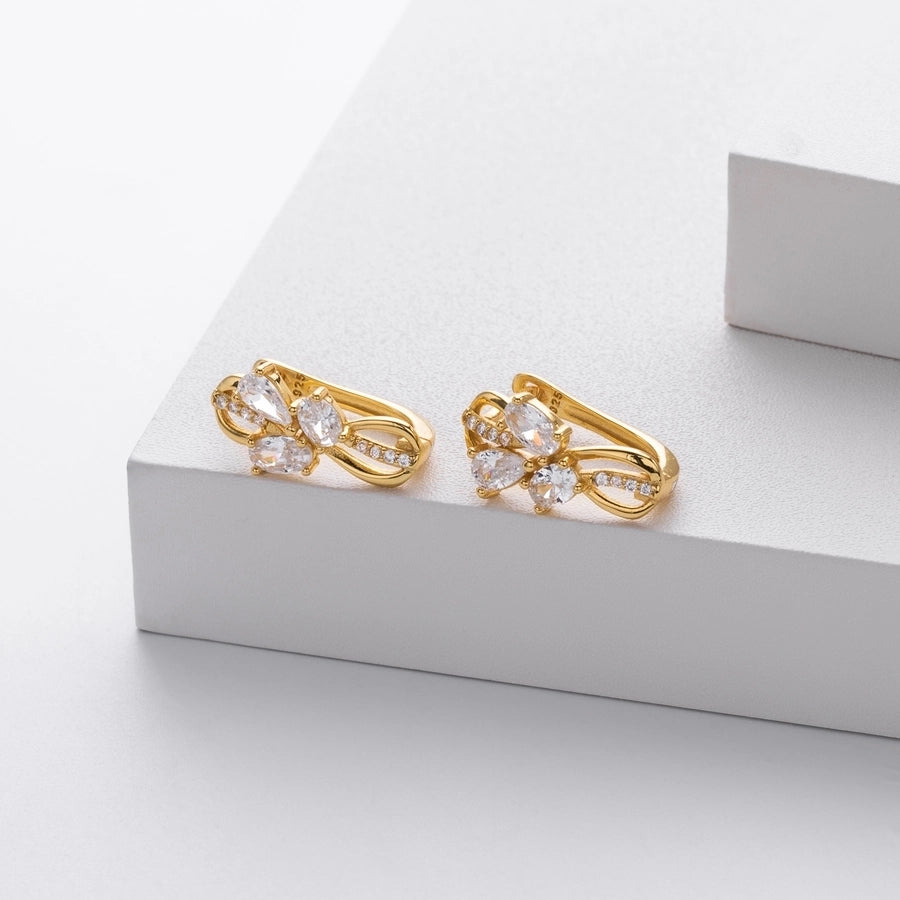 1 Pair 18K Gold Plated White Gold Plated Rhodium Plated 925 Sterling Silver Zircon 925 Sterling Silver Earrings U Shape Geometric Earrings