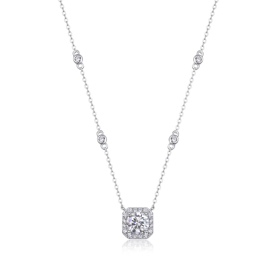 1.0ct 925 Sterling Silver Moissanite cable chain Geometric GRA Certificate Pendant Necklace