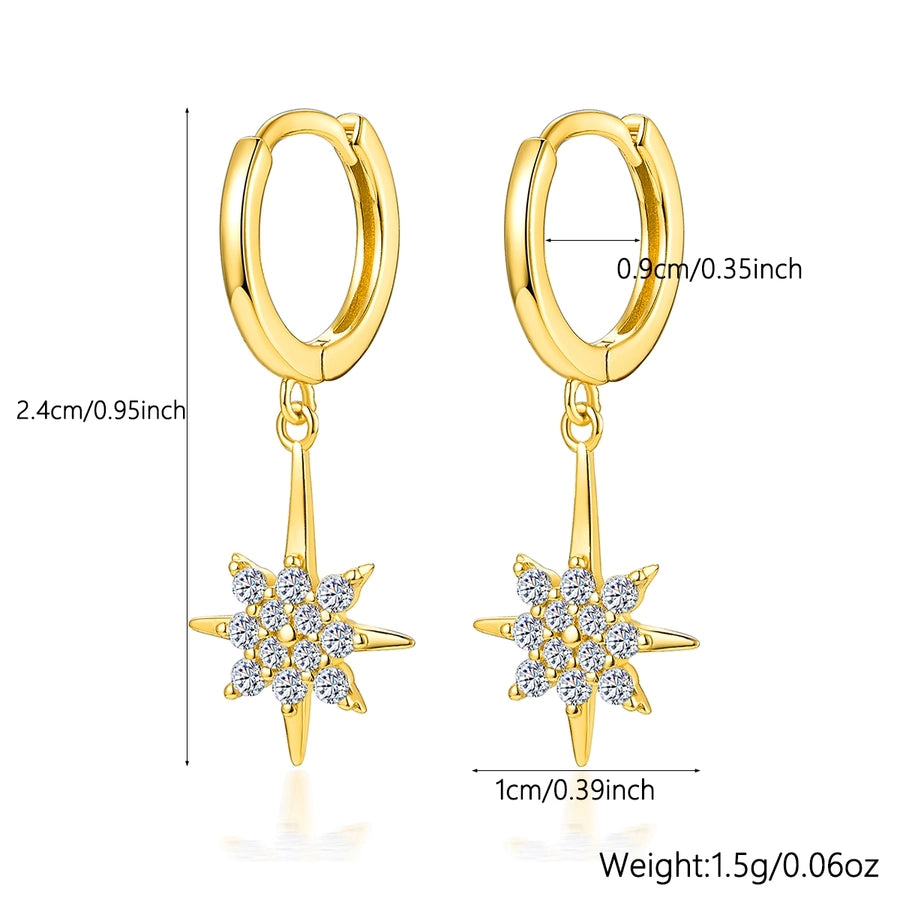 K Gold Plated White Gold Plated 925 Sterling Silver Zircon 925 Sterling Silver Earrings Star Drop Earrings