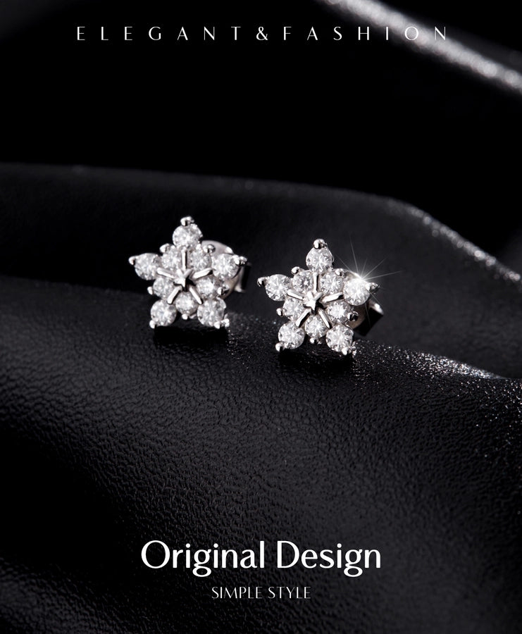 1 Pair 0.6 Karat Round Brilliant Cut Rhodium Plated 925 Sterling Silver 925 Sterling Silver Moissanite VVS1-VVS2 Moissanite GRA Certificate 925 Sterling Silver Earrings Snowflake Ear Studs Colorless(DEF)