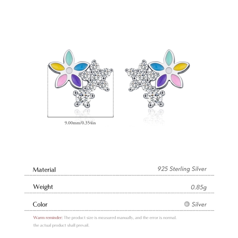 1 Pair Rhodium Plated 925 Sterling Silver Zircon 925 Sterling Silver Earrings Flower Ear Studs