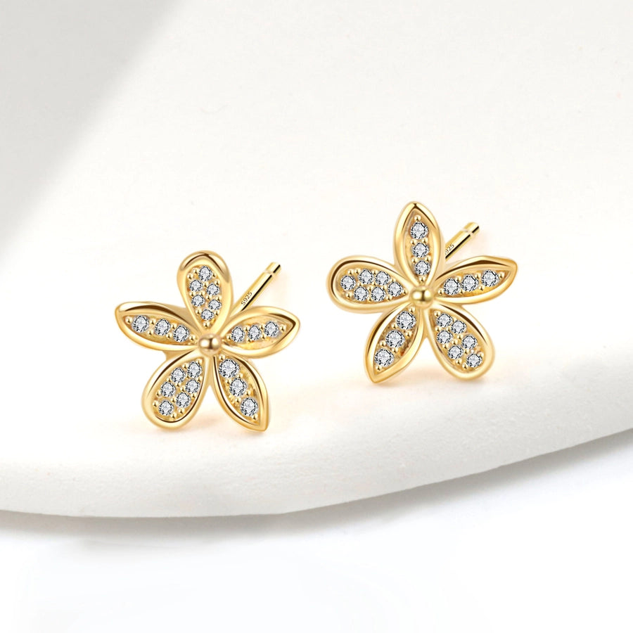 1 Pair 18K Gold Plated 925 Sterling Silver Zircon 925 Sterling Silver Earrings Flower Ear Studs