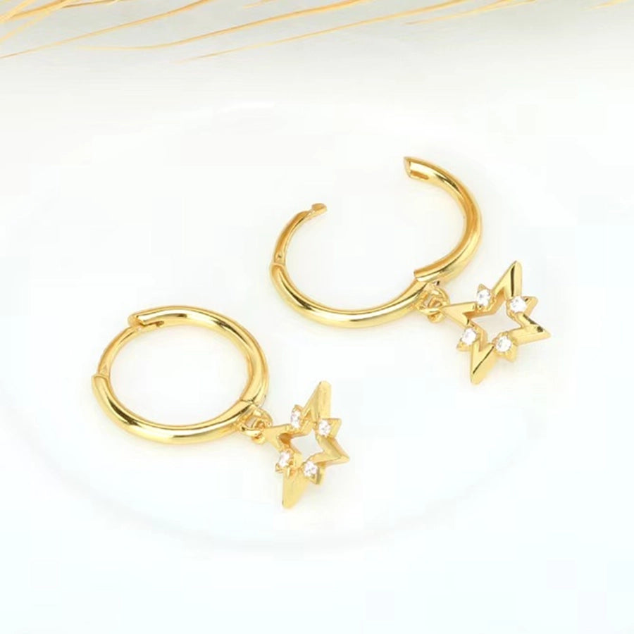 K Gold Plated White Gold Plated 925 Sterling Silver Zircon 925 Sterling Silver Earrings Star Drop Earrings