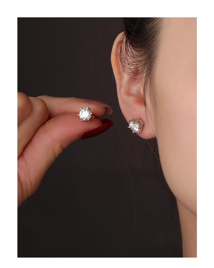 1 Pair 925 Sterling Silver Zircon 925 Sterling Silver Earrings Geometric Ear Studs